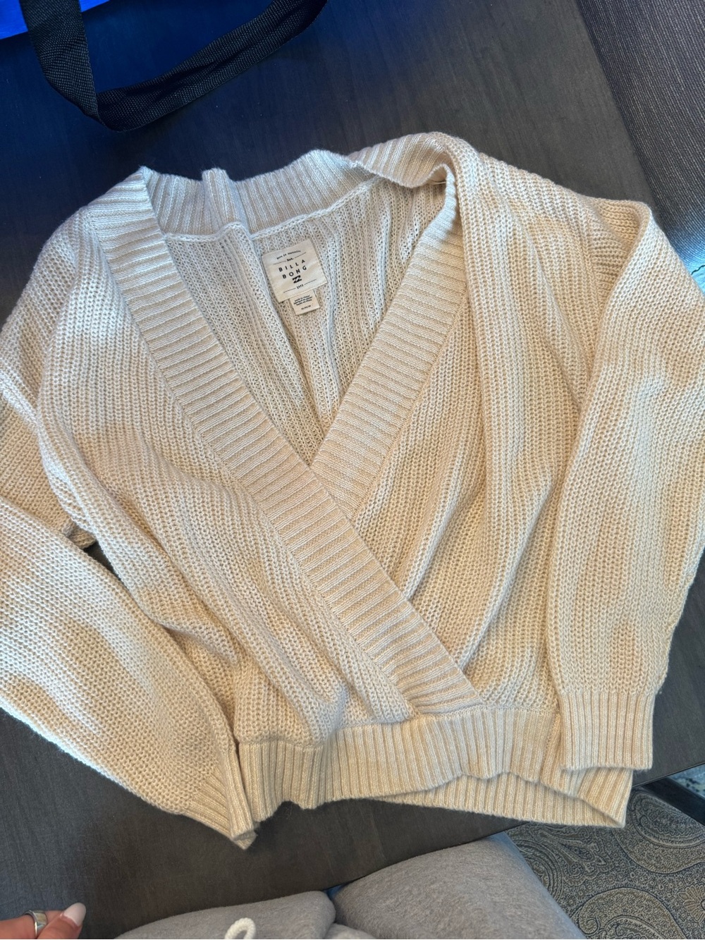 Billabong Oatmeal Chunky Knit Faux Wrap Sweater M